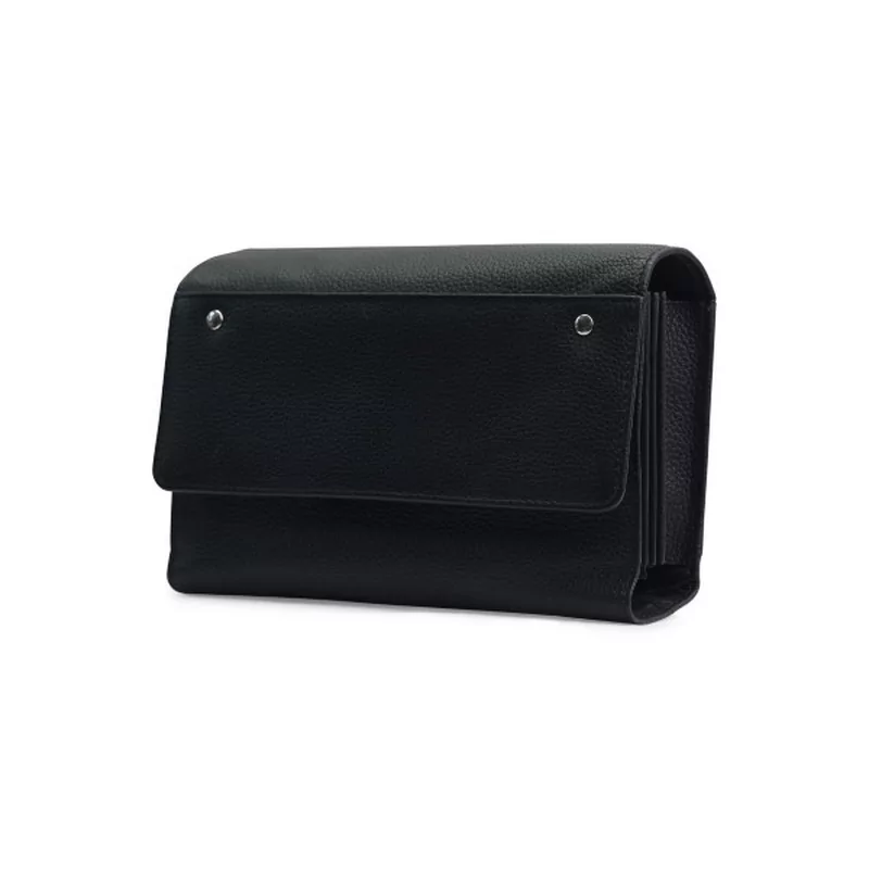 Portefeuille zwart leder 5 vakken + riem velcro