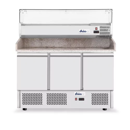Pizzawerkbank met 3 deuren en koelvitrine 380+40L