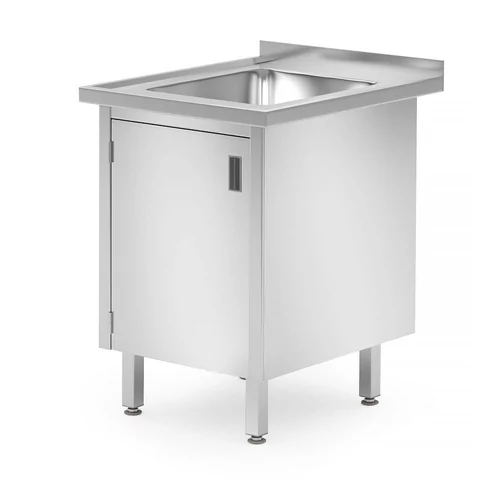 Spoeltafel, gelast, met kast en scharnierende deuren