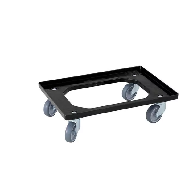 Transportonderstel 60x40cm 4 rubber zwenkwielen + gegalv. vorken (Zwart)