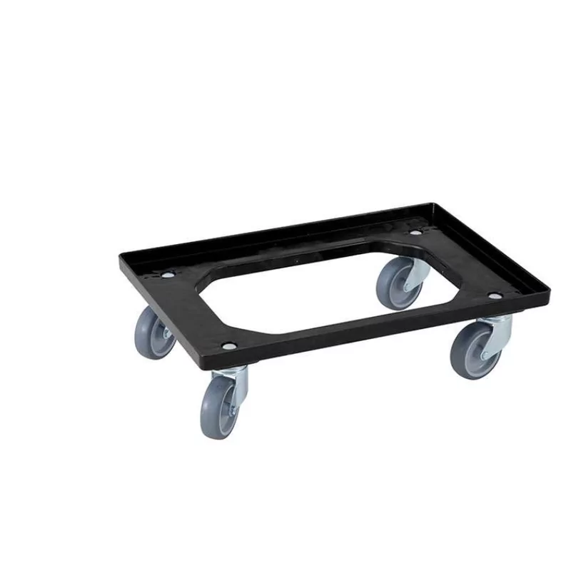 Transportonderstel 60x40cm 4 rubber zwenkwielen + gegalv. vorken (Zwart)
