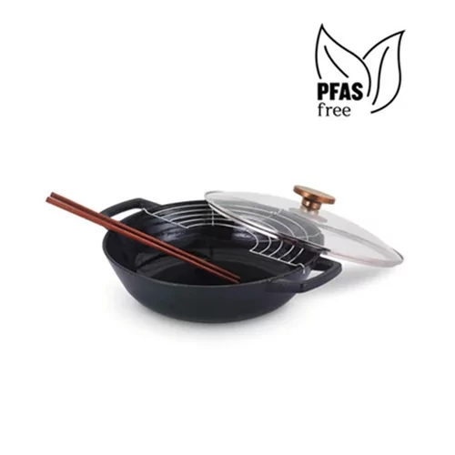 Beka Nori wokpan + glazen deksel 4L Ø30cm Zwart/Gietijzer