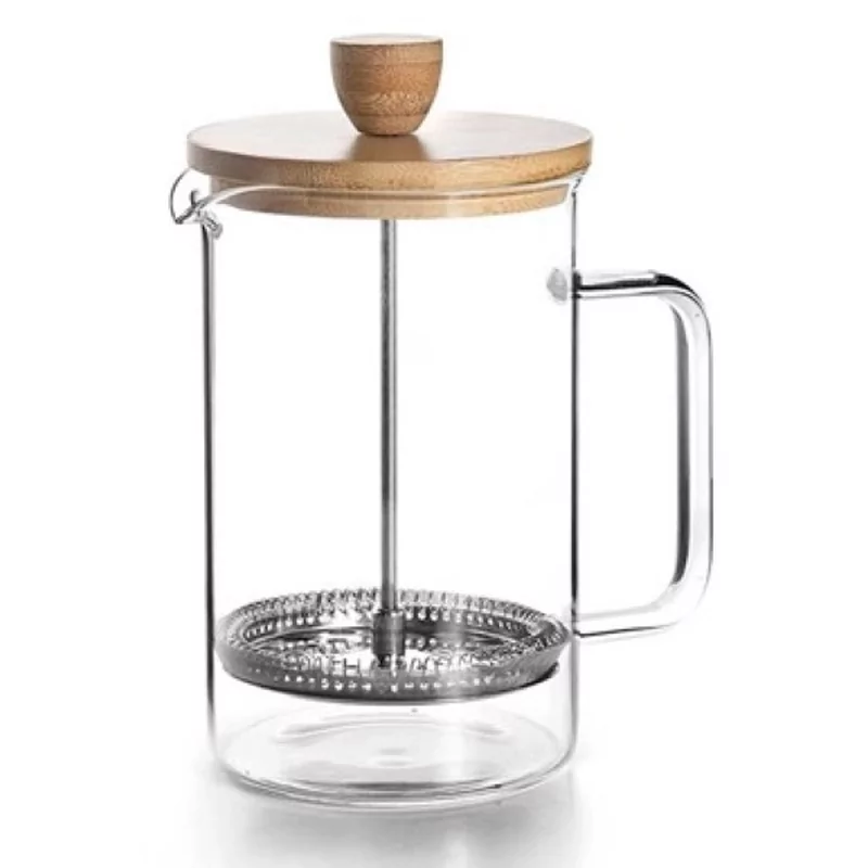 Koffiepot French coffee glas met houten deksel D80xH180mm 350ml