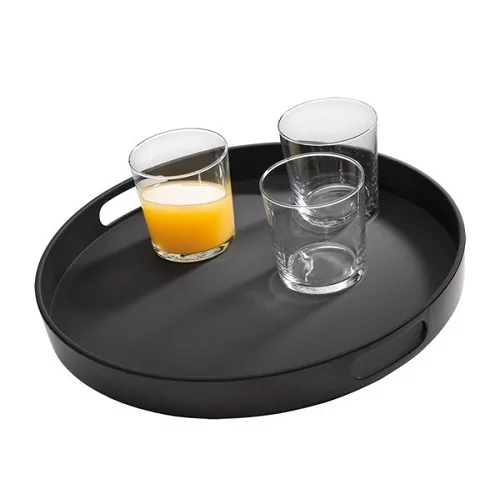 Bistro dienblad antislip zwart rond met grepen D355xH45mm