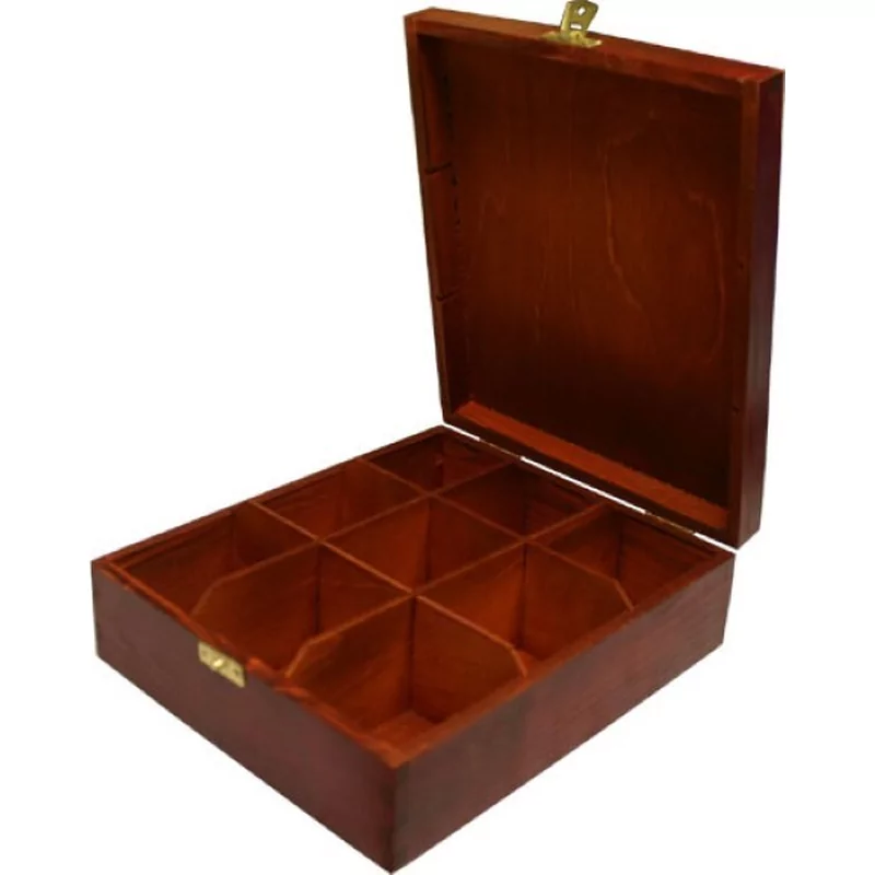 Houten theedoos 9-vaks L205xB235xH75mm