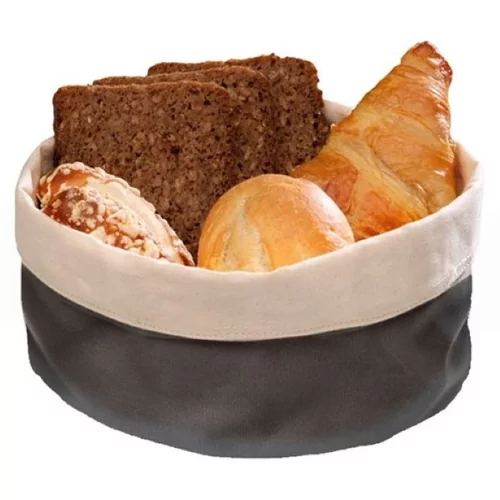 Broodmand katoen rond zwart/beige D150xH150mm